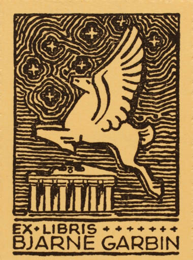 Exlibris by Albert Jaern from Norway for Bjarne Garbin - Mythology Pegasus 