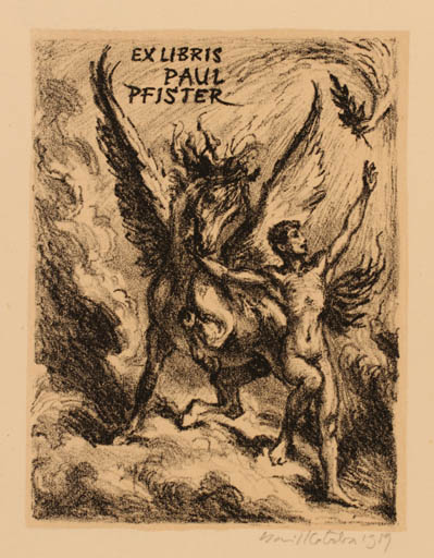 Exlibris by Emil Kotrba from Czechoslovakia for Paul Pfister - Mythology Pegasus 