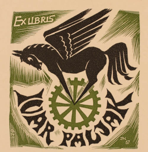 Exlibris by Johann Naha from Germany for Ivar Paljak - Mythology Pegasus 