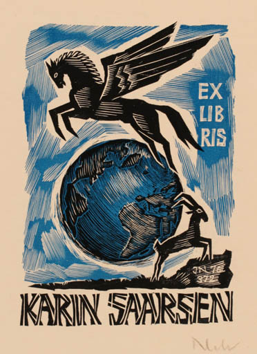 Exlibris by Johann Naha from Germany for Karin Saarsen - Mythology Pegasus 