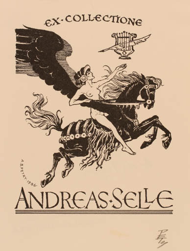 Exlibris by Bèla Petry from USA for Andreas Selle - Mythology Pegasus 