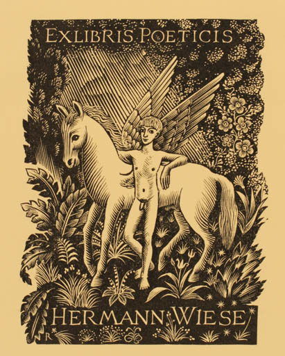 Exlibris by Pam Georg Rueter from Netherland for Dr. Hermann Wiese - Mythology Pegasus 