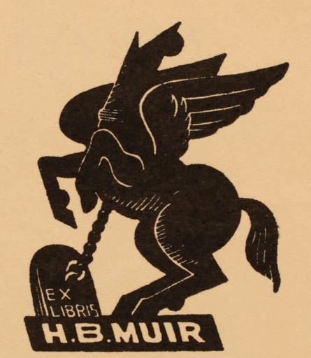 Exlibris by E. Thake from Australia for H. B. Muir - Mythology Pegasus 