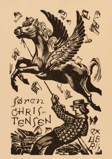 Exlibris by Peteris Upitis from Latvia for Søren P. Christensen - Mythology Pegasus 