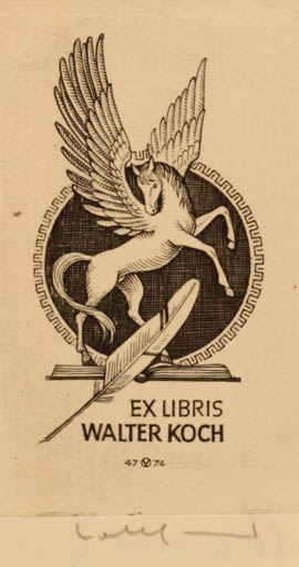 Exlibris by Oswin Volkamer from Germany for Walther Koch - Mythology Pegasus 