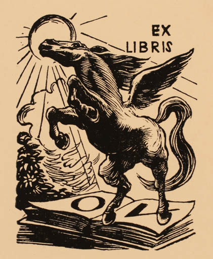 Exlibris by ? ? from Latvia for ? ? - Mythology Pegasus Sun 