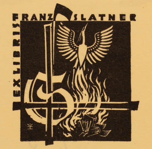 Exlibris by Karl Haselböck from Austria for Franz Slatner - Bird Phoenix Mythology 