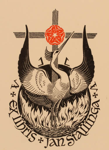Exlibris by W. A. De Wijn from Netherland for Jan Stallinga - Bird Phoenix Mythology 