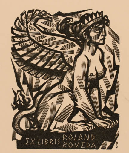 Exlibris by Vojtech Cinybulk from Czechoslovakia for Roland Roveda - Fable Animal Mythology 