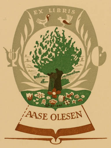 Exlibris by Christian Blæsbjerg from Denmark for Aase Olsen - Book Tree 