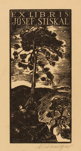 Exlibris by Antonin Dolezal from Czechoslovakia for Josef Stiskal - Scenery/Landscape Tree 