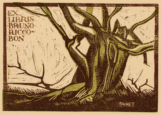 Exlibris by Sergio Favret from Italy for Bruno Riccobon - Tree 