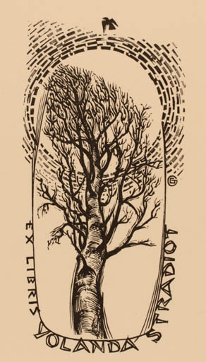 Exlibris by Gerard Gaudaen from Belgium for Yolanda Strandioit - Tree 