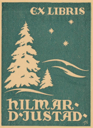 Exlibris by T. Helgerud from Norway for Hilmar D. Justad - Tree 