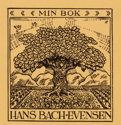 Exlibris by Albert Jaern from Norway for Hans Bach Evensen - Scenery/Landscape Tree 