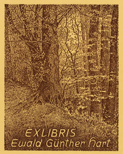 Exlibris by Bernhard Kuhlmann from Germany for Ewald Günther Hart - Forest Tree 