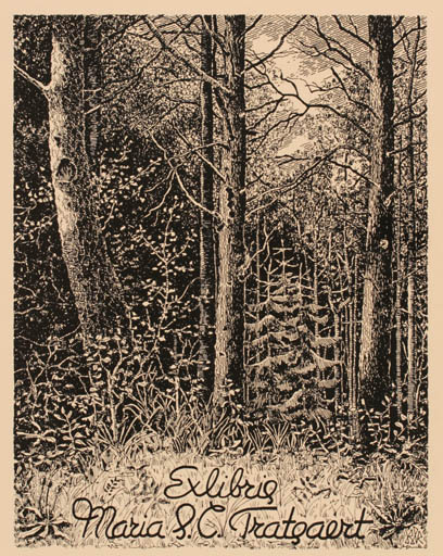 Exlibris by Bernhard Kuhlmann from Germany for Maria Tratsaert - Forest 