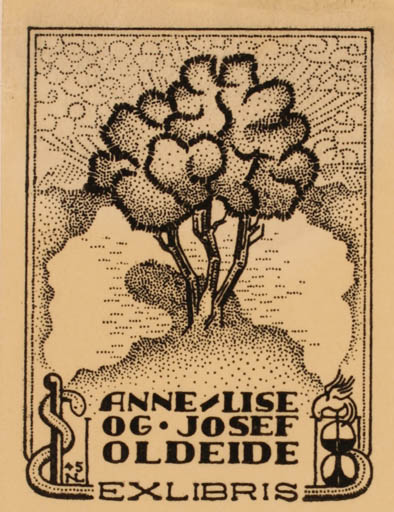 Exlibris by Normand Laheld from Norway for Anne, Lise og Josef Oldeide - Tree 