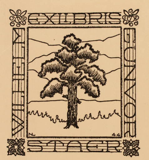 Exlibris by Normand Laheld from Norway for Wilhelm Gunvor Staer - Tree 