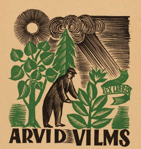 Exlibris by Johann Naha from Germany for Arvid Vilms - Man Tree 