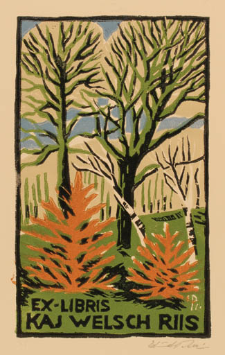 Exlibris by Edmund Peter from Denmark for Kaj Welsch Riis - Tree 