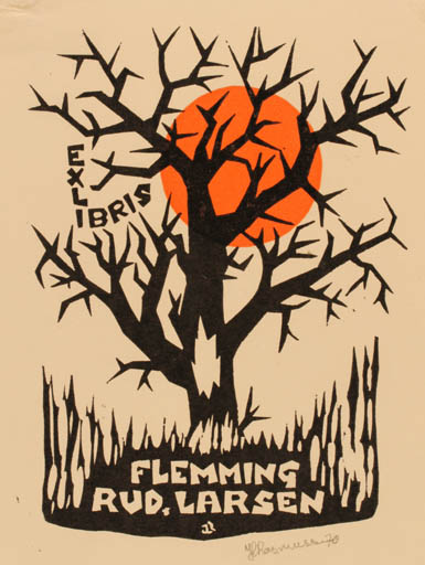 Exlibris by Jørgen Lindhardt Rasmussen from Denmark for Flemming Rud Larsen - Sun Tree 