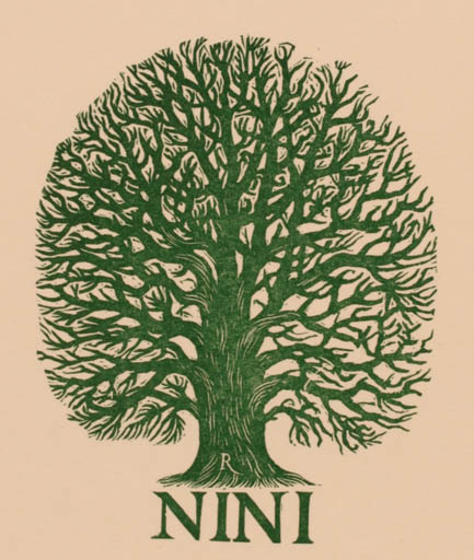 Exlibris by Pam Georg Rueter from Netherland for Nini Rueter-Oldenboom - Tree 