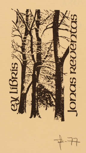 Exlibris by Joseph Sodaitis from USA for Jonas Reventas - Tree 