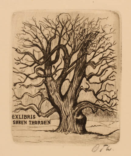 Exlibris by Oskar Thorsen from Denmark for Søren Thorsen - Tree 