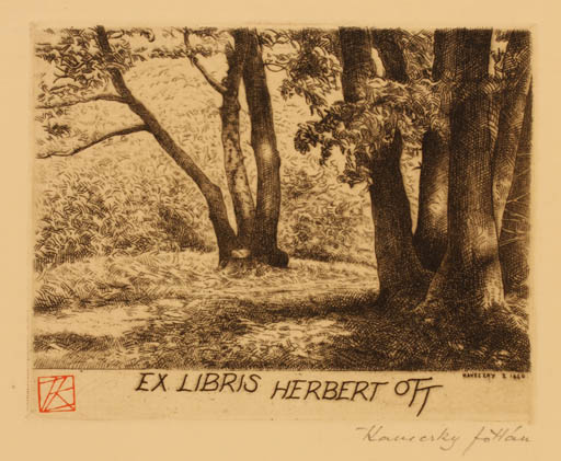 Exlibris by Zoltan Kaveczky from Hungary for Herbert S. Ott - Tree 