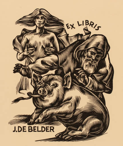 Exlibris by Guido Mariman from Belgium for ? ? - Fauna Religion 