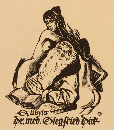 Exlibris by Rudolf Warnecke from Germany for Dr. Siegfried Dick - Woman Religion 