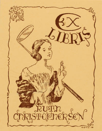 Exlibris by Arne Christensen from Denmark for Ruth Christophersen - Woman Religion 