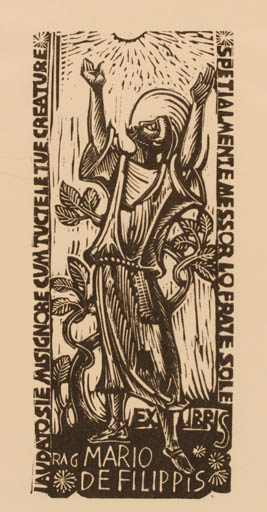 Exlibris by Gian Luigi Uboldi from Italy for Mario de Filippis - Man Religion Sun 