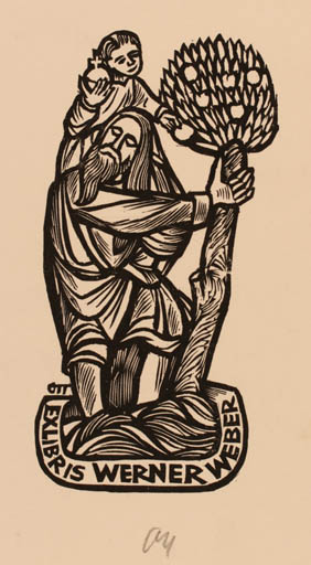 Exlibris by Herbert S. Ott from Germany for Werner Weber - Child Man Religion 