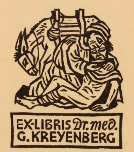 Exlibris by Ellen Beck from Germany for Dr. Gerhard Kreyenberg - Fauna Medicine Religion 