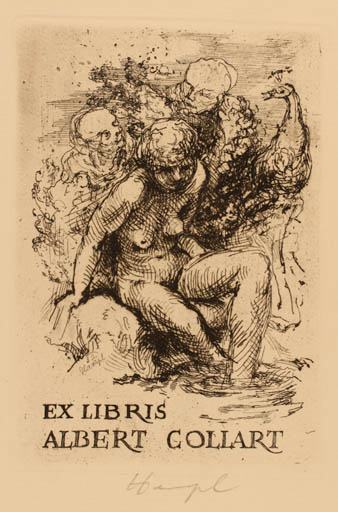 Exlibris by Petr Hampl from Czech Republic for Albert Collart - Woman Nude 