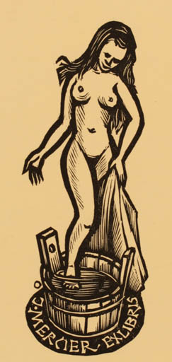 Exlibris by Herbert S. Ott from Germany for Jocelyn Mercier - Woman Nude 