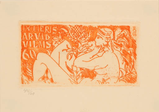 Exlibris by Evald Okas from Estonia for Arvid Vilms - Woman Nude 