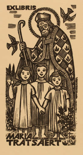 Exlibris by Oriol M. Divi from Spain for Maria Tratsaert - Child Religion 