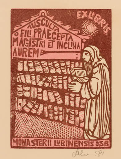 Exlibris by Maria Elisa Leboroni from Italy for ? Monasterii Lubinensis OSB - Book Religion 