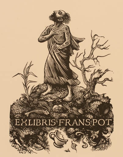 Exlibris by Pam Georg Rueter from Netherland for Frans Pot - Man Religion 