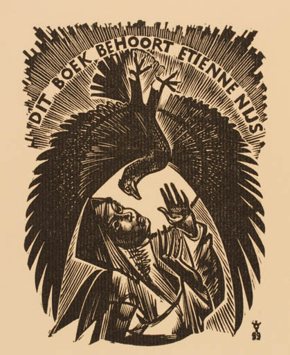 Exlibris by Frank-Ivo van Damme from Belgium for Etienne Nijs - Bird Woman 