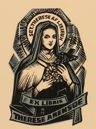 Exlibris by Antal Fery from Hungary for Therese Arensøe - Woman Religion 