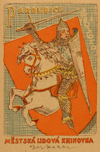 Exlibris by Oldrich Karel from Czech Republic for Méstská Knihovna - Horse Knight 