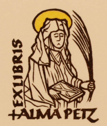 Exlibris by Ottmar Premstaller from Austria for Alma Petz - Woman Religion 