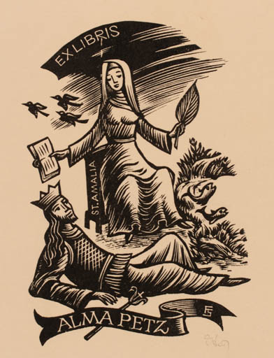 Exlibris by Franz Stummvoll from Austria for Alma Petz - Couple Religion 