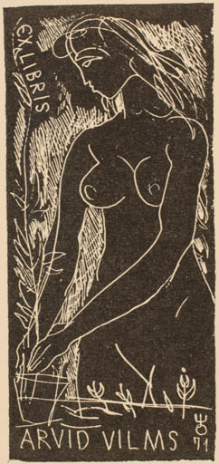 Exlibris by Evald Okas from Estonia for Arvid Vilms - Woman Nude 