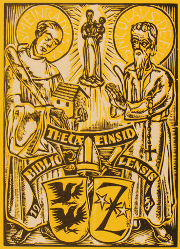Exlibris by P. Taddeäus Zingg from Schwitzerland for Bibliothecæ Einsidlensis - Religion 