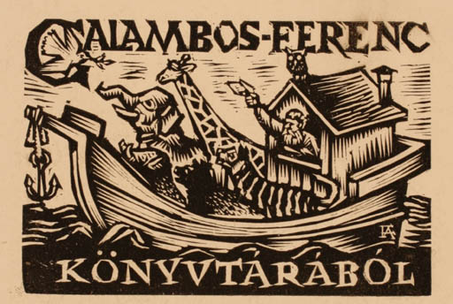 Exlibris by Antal Fery from Hungary for ? ? - Fauna Religion Ship/Boat 